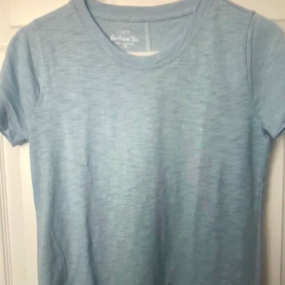 J. Crew Light Blue Short Sleeve Girlfriend Tee with Cute Back, Sz XS, NWOT